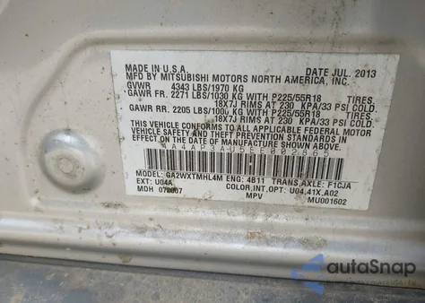 2014 Mitsubishi Outlander Sport Es z USA, uszkodzony, nr VIN 4A4AP3AU5EE002865